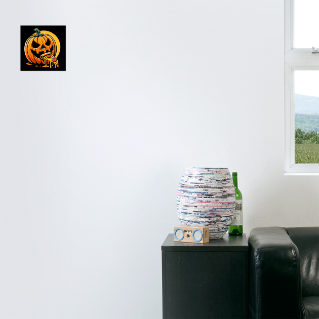 Scary Pumpkin eating Pizza by logiamerch